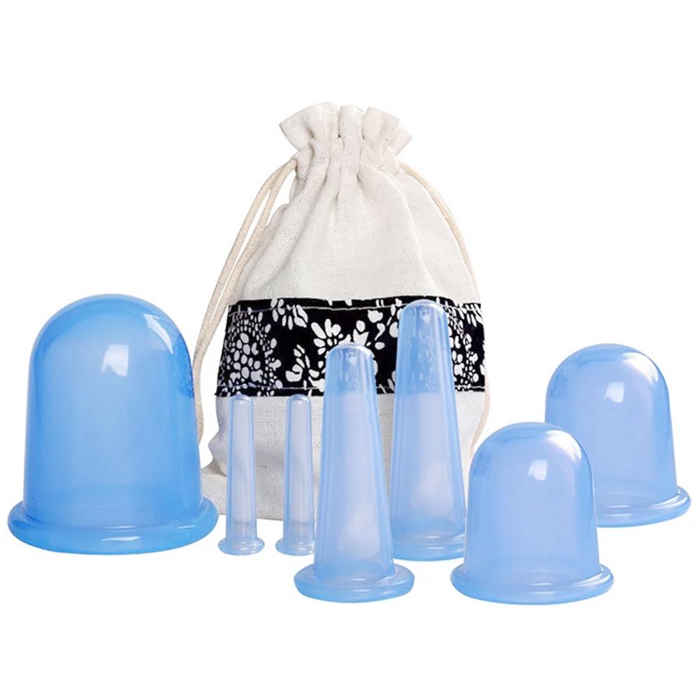 Silicone Vacuum Cupping Cups Blue Cupping Therapy Set with Strong Suction Anti-Cellulite Cupping Device for Adults Body Care Facial Roller