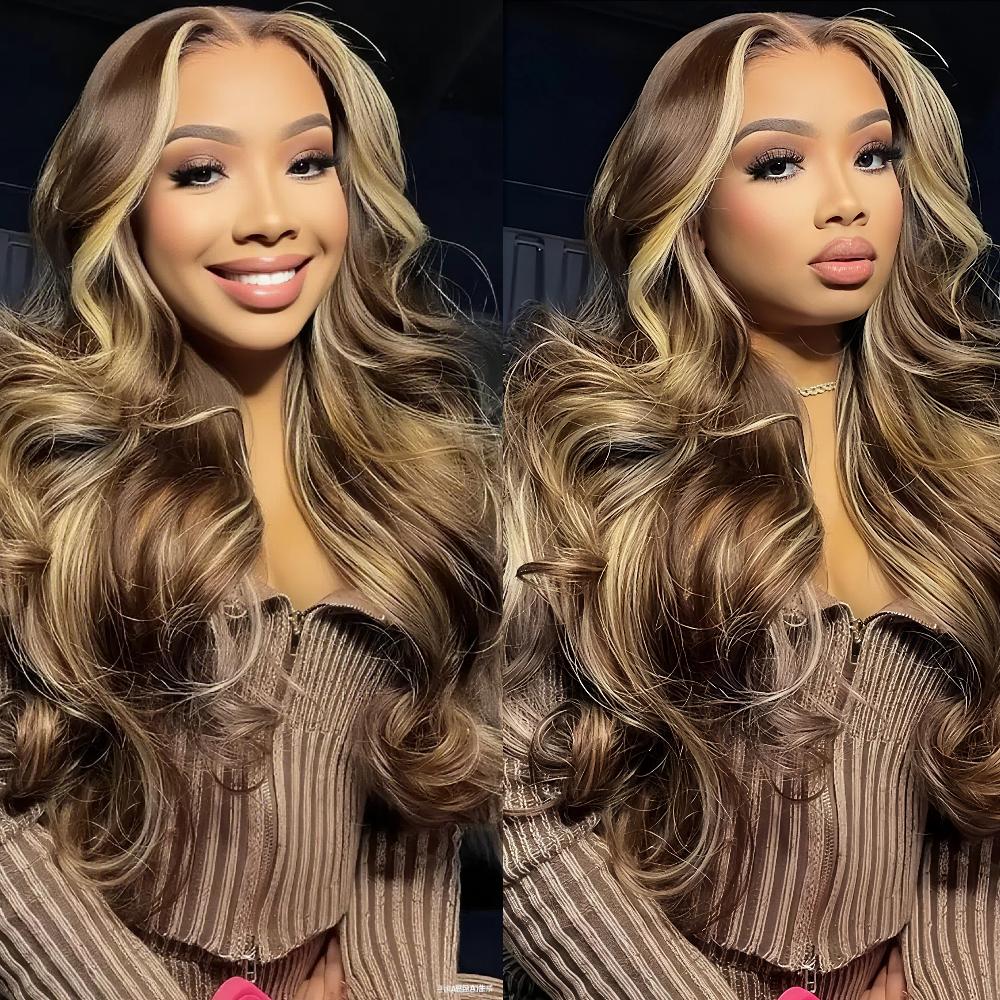 13x6 Ombre Body Wave Lace Front Wig 180% Density HD Transparent Lace Human Hair Amazon.com : ALSZIQIHR 28inch Highlight Ombre Body Wave 13x6  main image 4