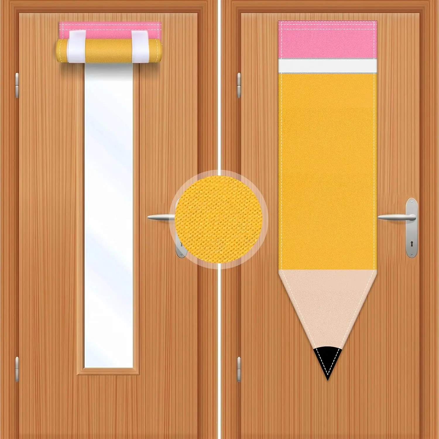 Chumia Burlap Pencil Shape Classroom Door Window Curtains Classroom Decoration Pencil Curtains for Window Covering for Kindergarten Daycare Primary School Teacher Office Door Decor, 10 x 35 Inches