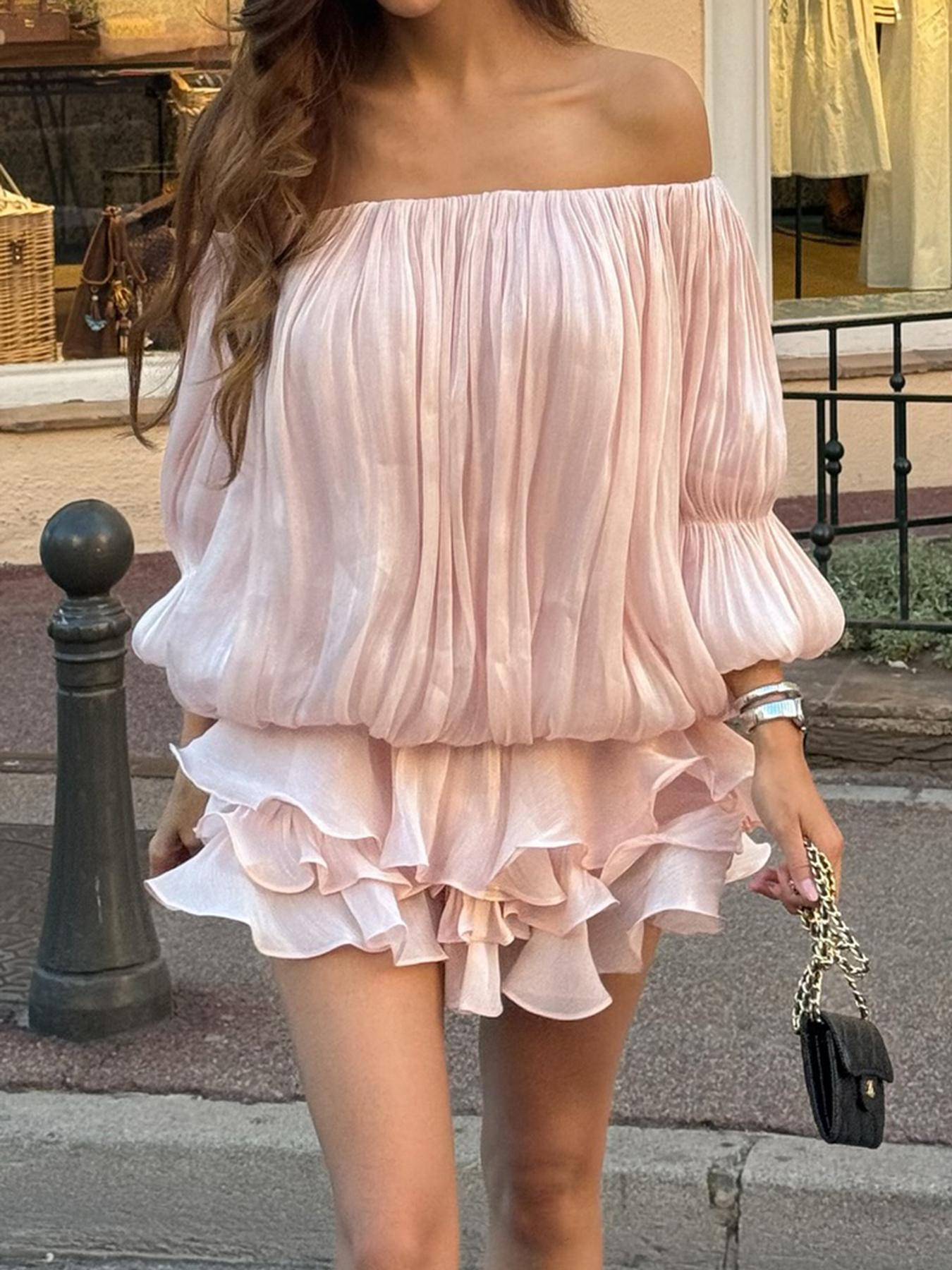 Off Shoulder Boho Style Woven Fabric Dress, Loose-Fit Design for Fall & Winter Holidays, Moderate Thickening Comfortable Wear