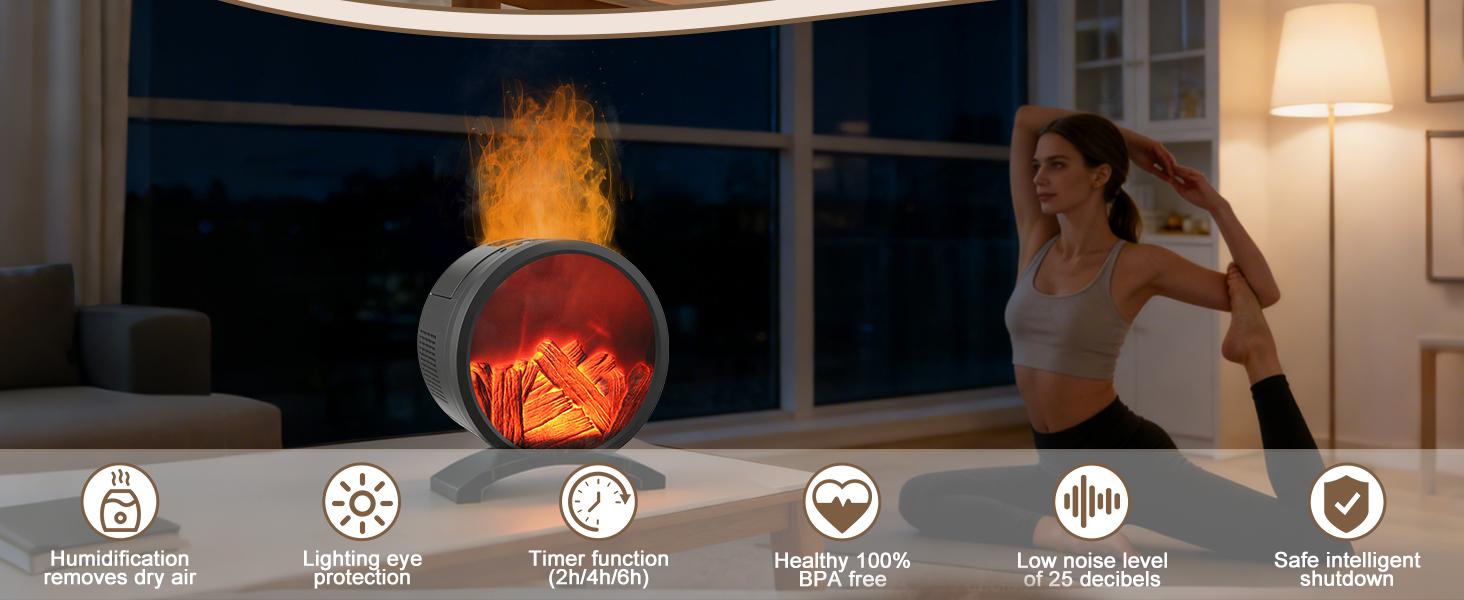 Fireplace Flame Oil Diffuser with Speaker & 260mL Fire Oil Diffuser,Essential Oil Diffuser 5 Color Fire Aroma Diffuser Aromatherapy Aroma Diffuser, Ultrasonic Mist with Timer & Auto Shut-Off