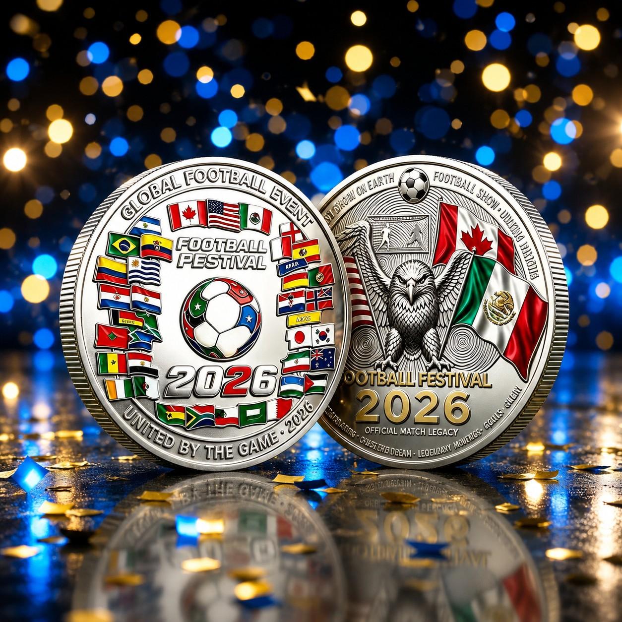 2026 Football Commemorative Coin, Dual-Sided Metal Relief Collectible, Soccer Event Souvenir Gift, Fan Collection Badge