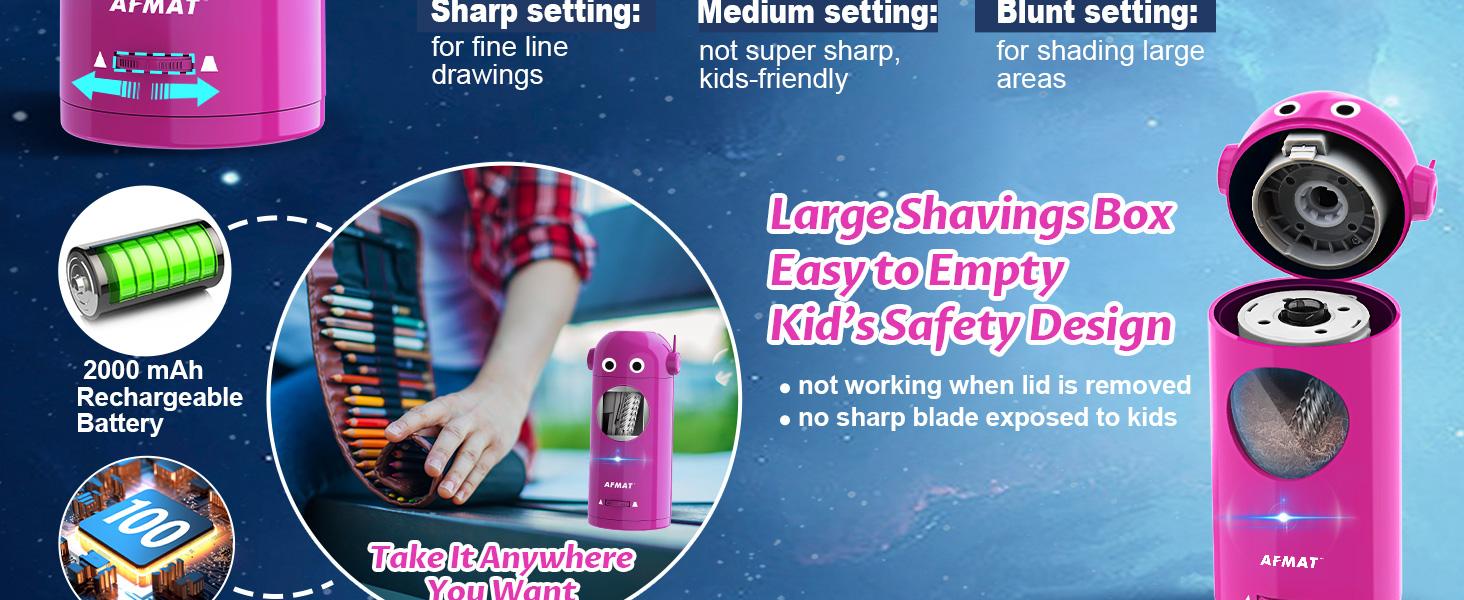 AFMAT Robot Electric Pencil Sharpener for Colored Pencils, Fully Automatic, Rechargeable, No-Touch Design, 7-11.5mm, Ideal for Home & Classroom