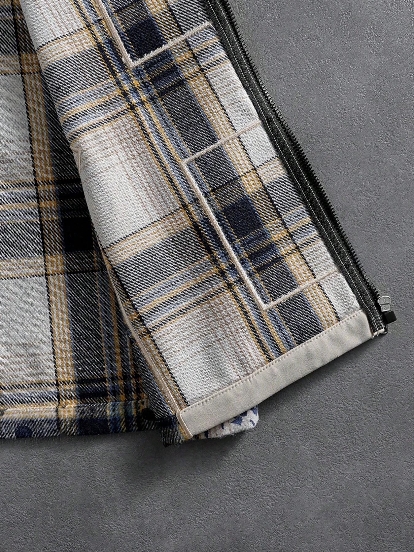 Men's New Trendy Fashion Street Campus Plaid Shirt, Casual Stylish Button-Down Top, Perfect for Daily Wear and School