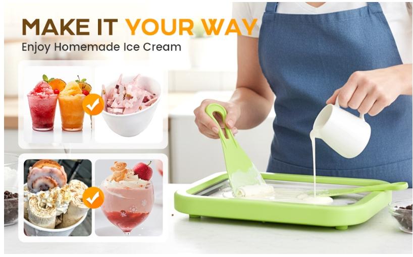Instant Ice Cream Maker with 2 Scrapers, New Rolled Ice Cream Maker, Portable Stainless Steel Ice Cream Pan for Family Party, Easy Clean DIY Homemade Ice Cream Tray Instant Ice Cream Maker with 2 Scrapers, New Rolled Ice Cream Maker, Portable Stainless Steel Ice Cream Pan for Family Party, Easy Clean DIY Homemade Ice Cream Tray