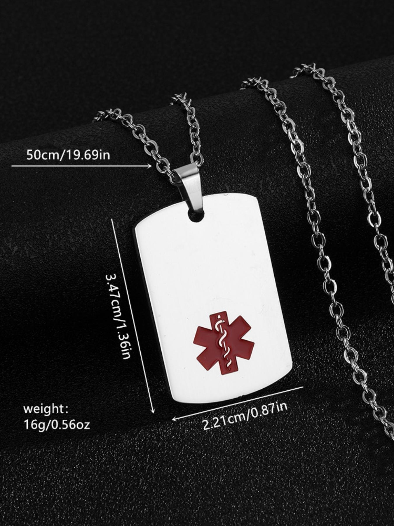 Medical Symbol Snake Staff Square Tag Dog Tag Pendant Titanium Steel Necklace, Elegant Medical Accessory Jewelry