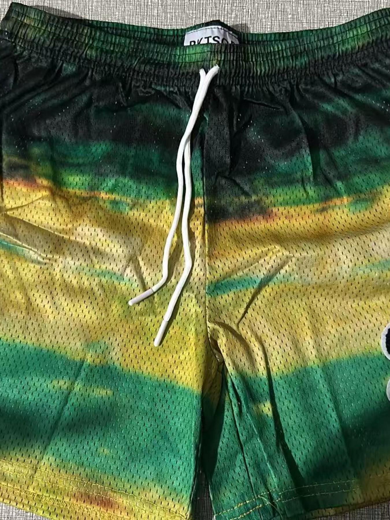 American Style Bktsqd Oil Painting Mesh Breathable Quick-Dry Four-Quarter High-Quality Gym Shorts for Men, Summer Fashion