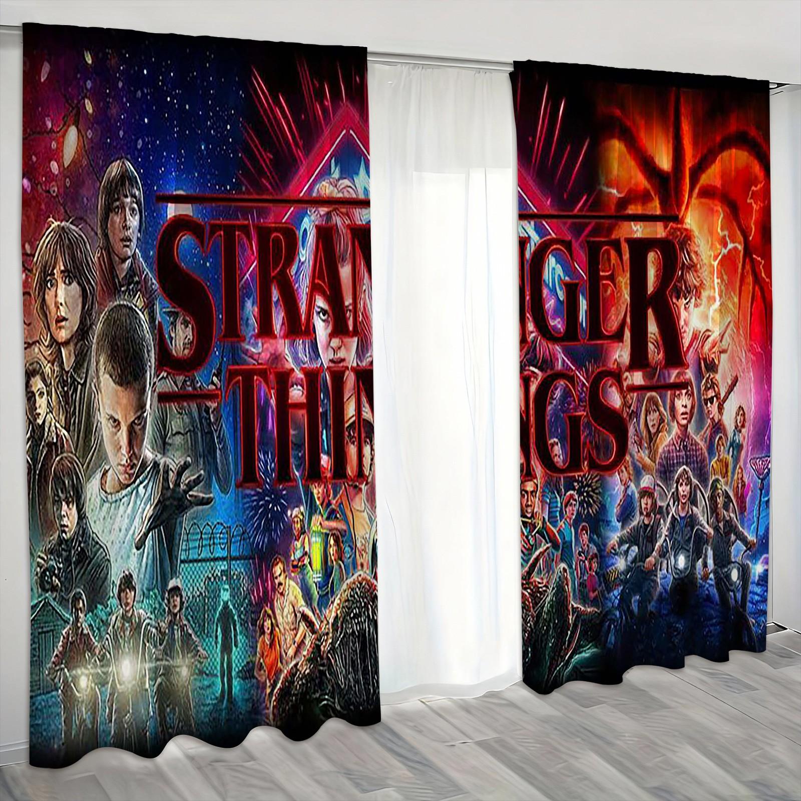 2pc Stranger Things Sci-Fi Curtain Set, Retro 80s Style Light Blocking Window Curtain Drapes, High-Quality Print, Easy Wash, Ideal for Bedroom & Gaming Room