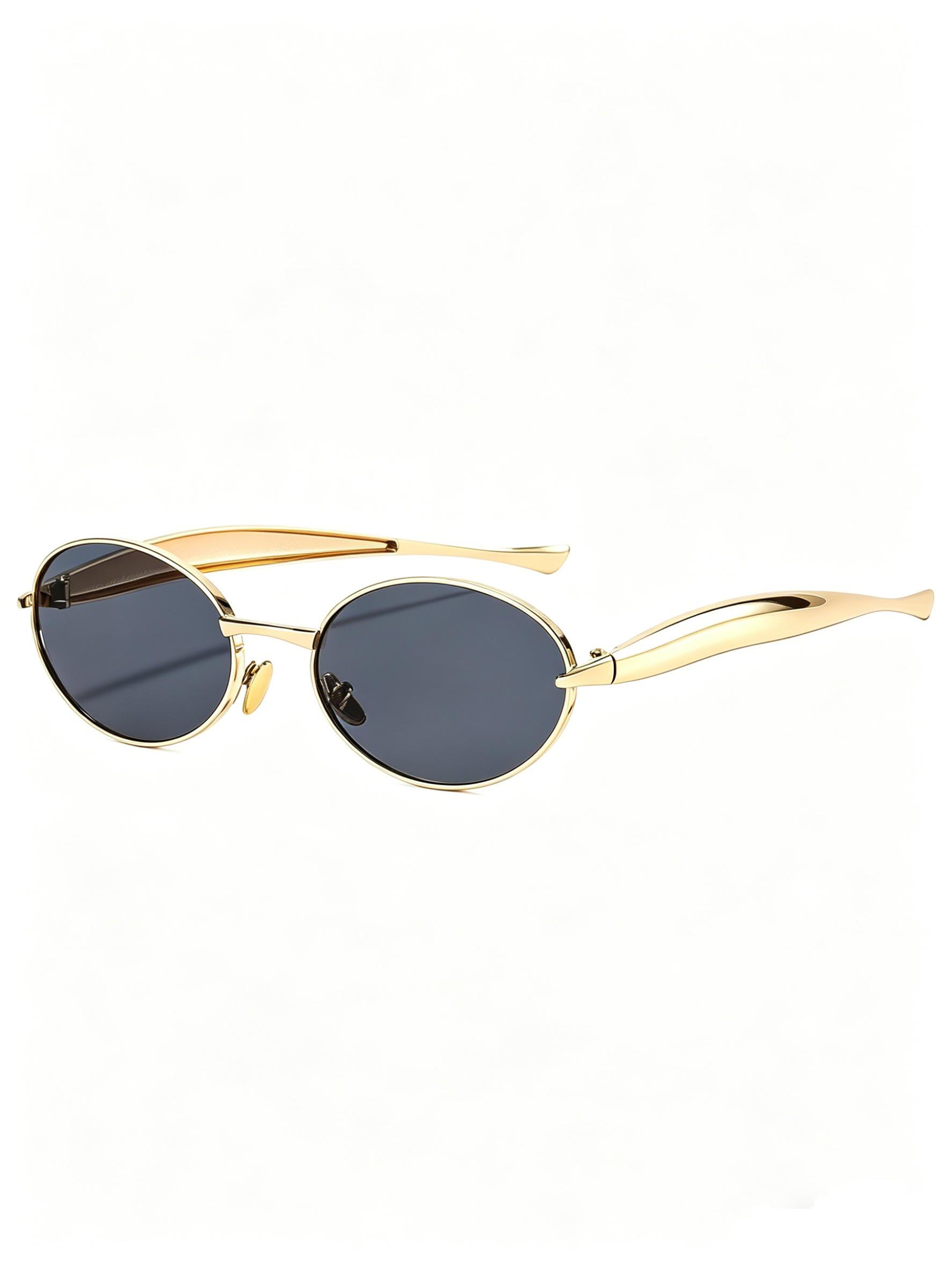 2026 New Oval Metal Sunglasses, Vintage Gold Frame, Gradient Lenses, Small Face Fine Frame, Trendy Street Style Women's Shades