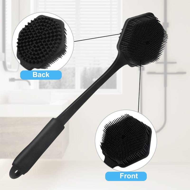 Silicone Bath Brush Set, Long Handle Back Cleaning Brush, Short Handle Shower Brush, Hair Brush and Face Washing Brush, Cleaning Tool, Body Back Scrubber