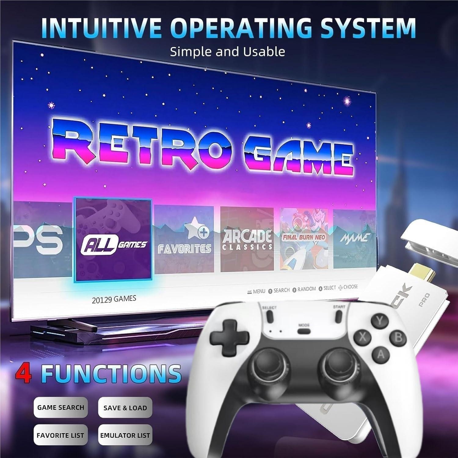 Retro game console, featuring over 20,000 games and 26 emulators, equipped with 26 wireless controllers, TF card, HDMI output interface, and 2 ergonomic wireless controllers. Suitable for all age groups and ideal for gift-giving during holidays.