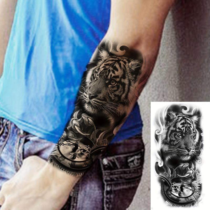 8pcs Half Arm Sleeve Skull & Rose,Animal Pattern Temporary Tattoo Sticker,Body Art Sticker For Women & Men
