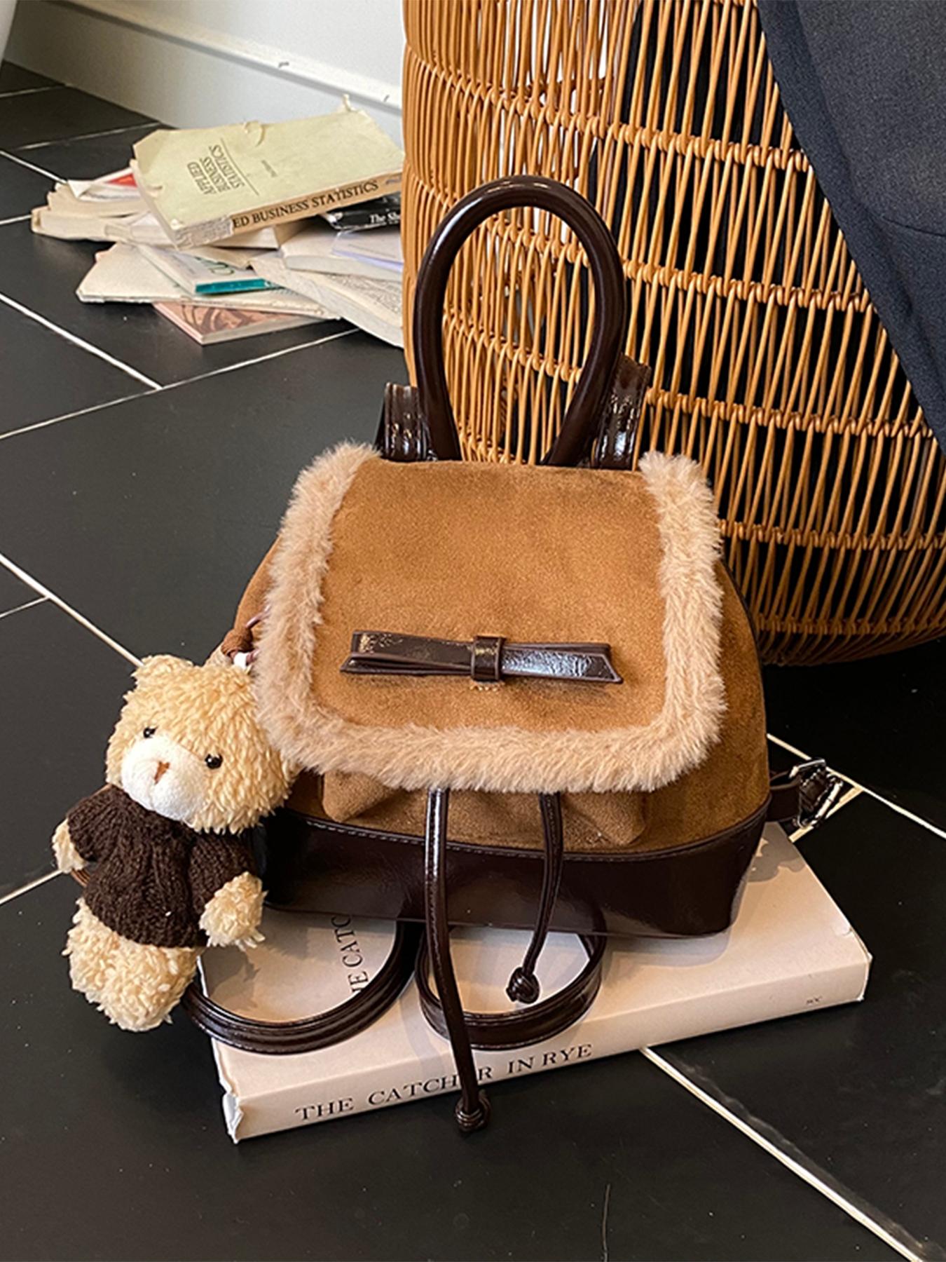 New Winter Plush Patchwork Shoulder Bag, Cute Mini Fall & Winter Essential, Fashion Backpack for Women, Christmas Party Must-Have