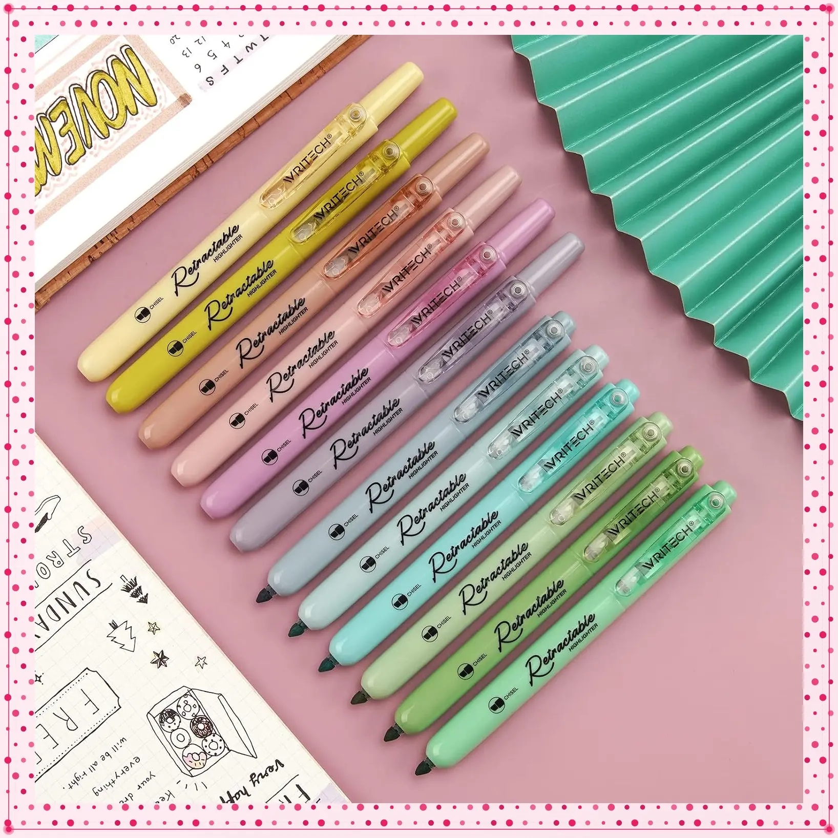 Retractable Highlighters Assorted Colors: Chisel Tip Click Aesthetic Highlighter Marker Pens Pack Multi Colored Ink No Bleed Smear for Highlighting Journaling (12ct Neutral)Gift