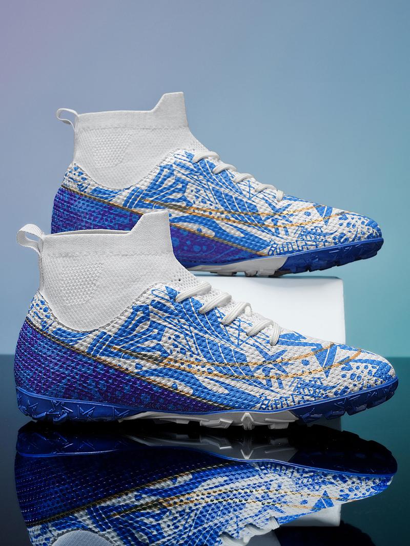 High-Top Youth Adult Unisex Soccer Training Shoes, Textured Leather Upper, Comfortable Inner Lining, Durable Outsole, Anti-Collision Toe Design, Football Boots, Soccer Cleats