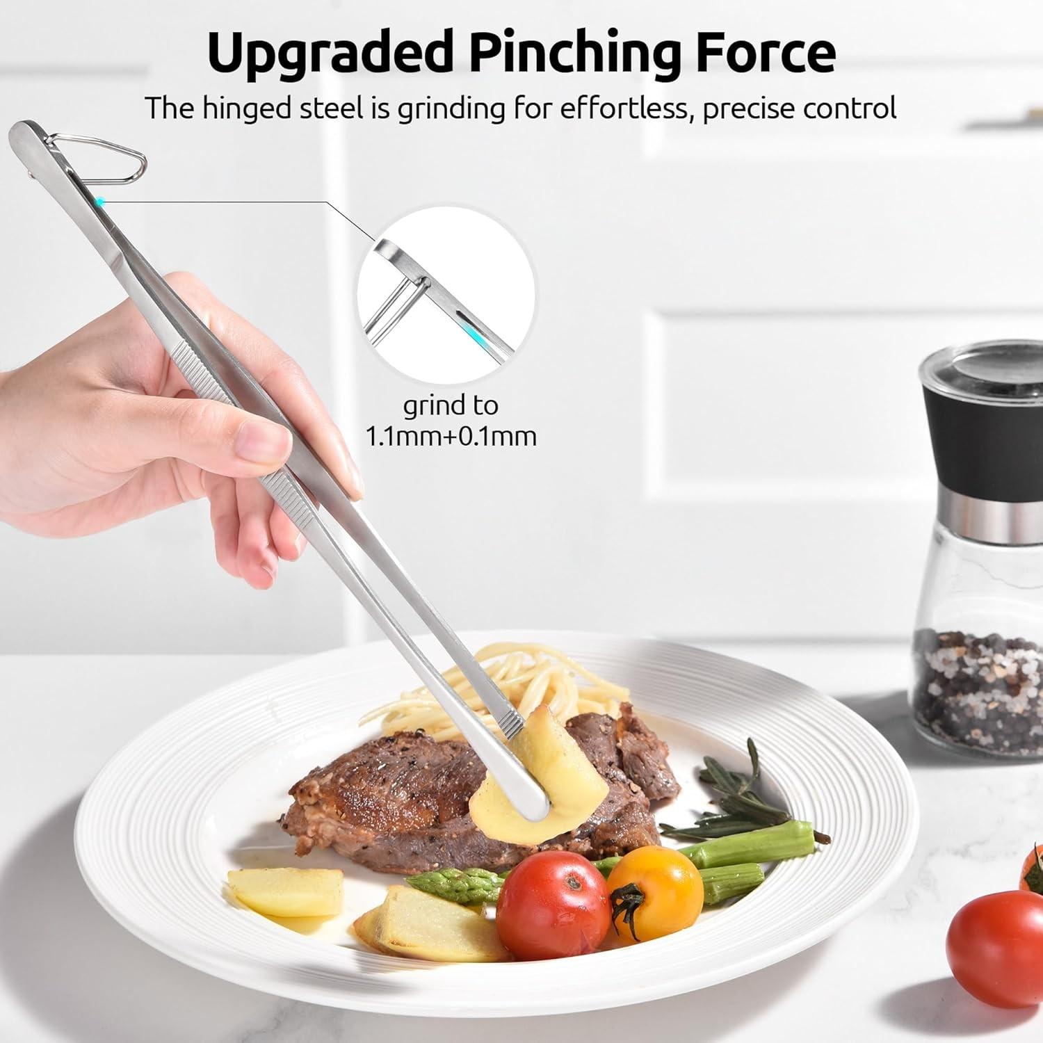 4-Pcs Stainless Steel Food Tongs Heat Resistant for BBQ Grill Cooking Baking Serving Frying Plating Sturdy Kitchen Gadget for Renters Home Cooks Young Families