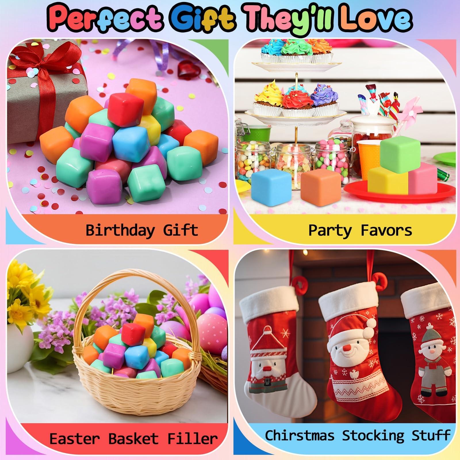 Random Color Squishy Cube, 8pcs Slow Rising Stress Relief Cube, Stretchy Fidget Cube for Anxiety Relief, Quiet Fidgets for Classroom