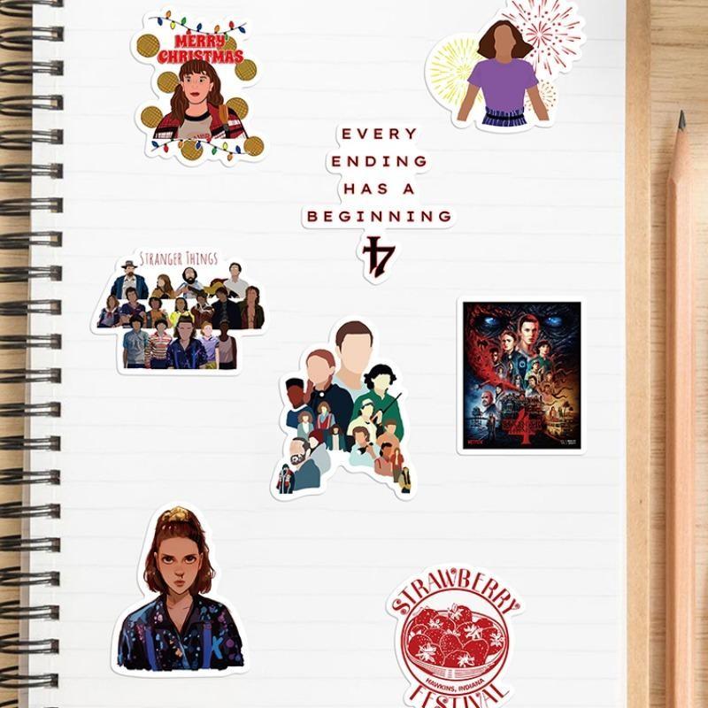 50pcs Stranger Things Stickers, Classic TV Show Decorative Window Decals, Phone Case Cup Note Refrigerator Room Wall DIY Waterproof