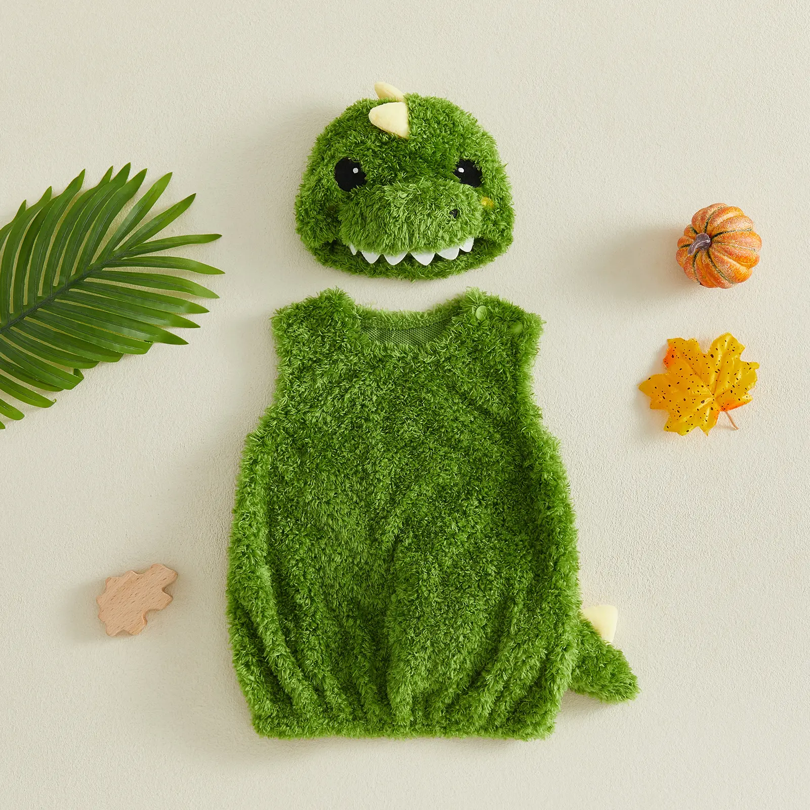 Toddler Baby Dinosaur/ Bee Costume Halloween Sleeveless Fuzzy Vest and Hat