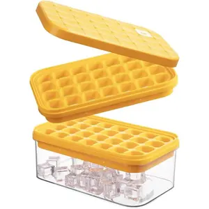 Ice cube tray with lid, 56 ice cube molds, stackable, with easy-release silicone bottom design, suitable for the freezer, can be used to make drinks, coffee, cocktails: Home & Kitchen