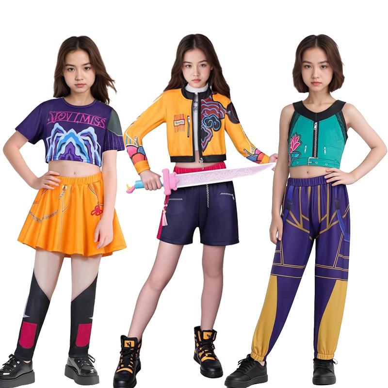 Hunters Pop Singers Rumi Zoey Idol Stage Role Play Outfits Halloween Dress Up for Women Girlsan,Jackolume Kpop Demon Rumi Zoey Cosplay Costume for Kids,Women's Dance Sets