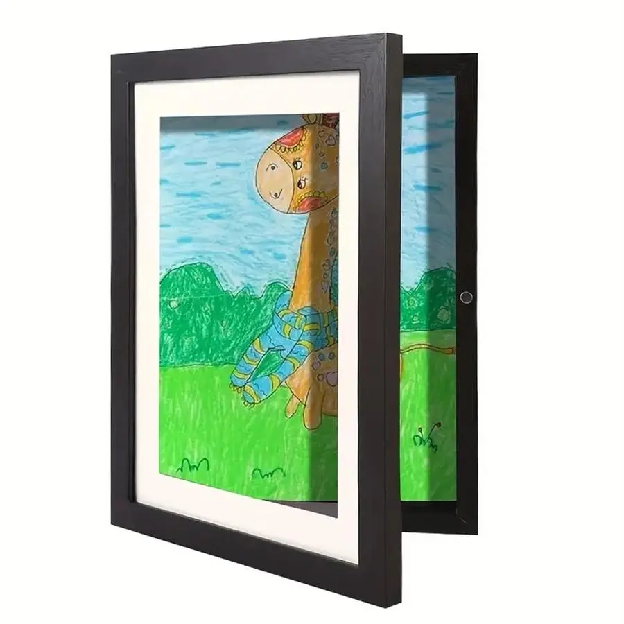 A4 Front Open Art Frame, Wooden Wall Frame, Modern Transparent Flip Magnetic Frame, for Artwork, Graffiti, Awards, Home Office Decor, Magnetic Picture Frame