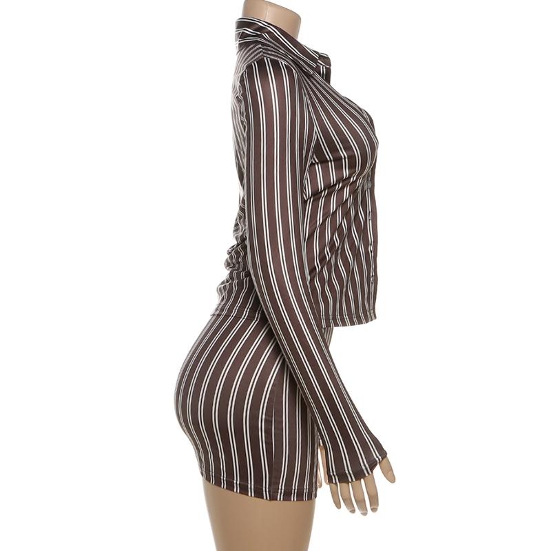 DOUCIU Tight Sexy Hot Basic Style Simple Casual Versatile Can Be Worn Inside Women'S Thin Striped Shirt Top Short Skirt Two-Piece Set Casual Fashion Set