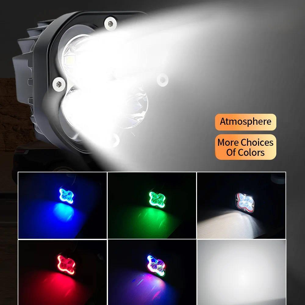 3 inch LED Pod Light Motor Spotlight for Off road lada Halo RGB Yellow Fog lamp 4x4 Driving light Flash 12V 24V