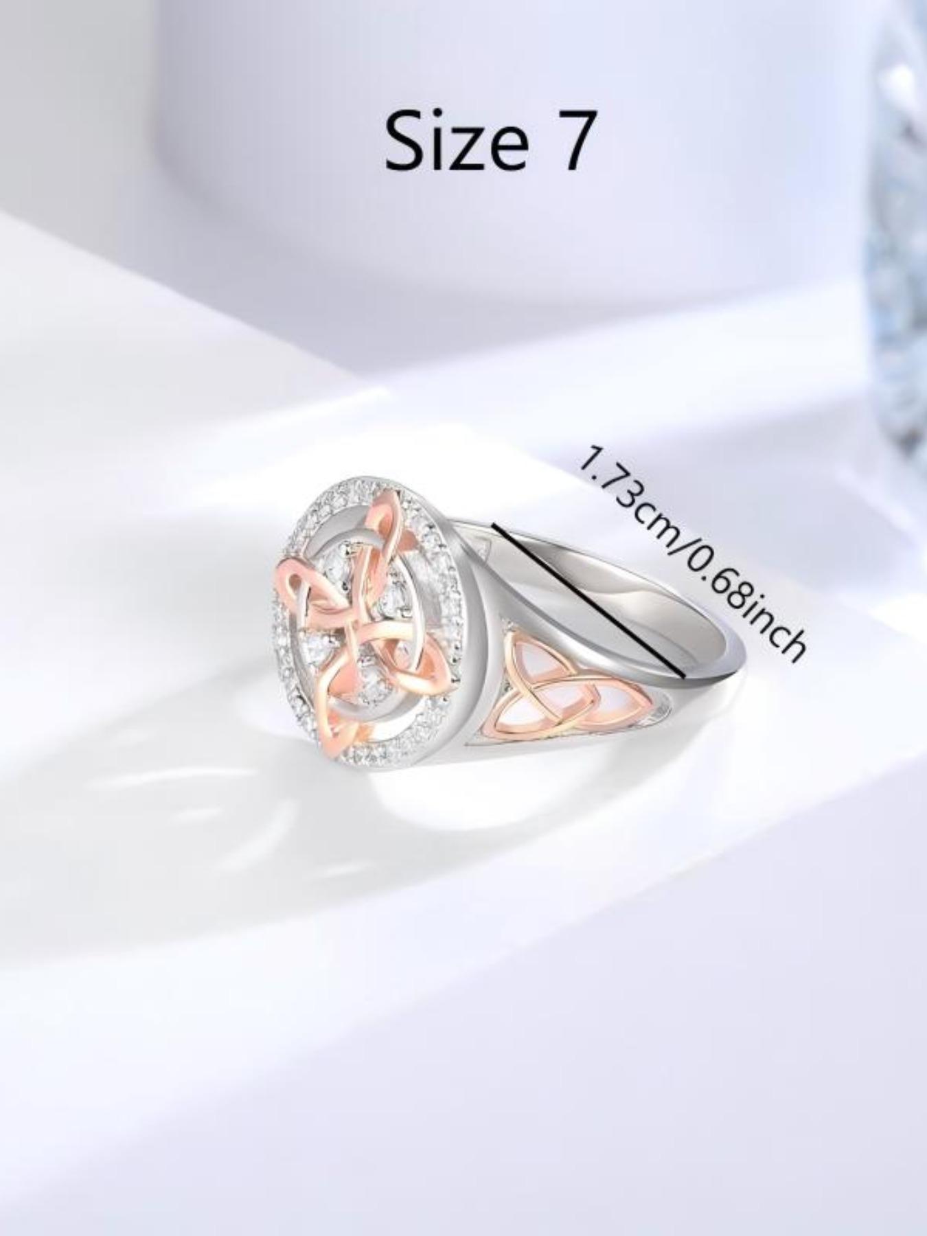 Women's Silver Color Rose Gold Witch Knot Ring, Celtic Knot Design, Embedded Cubic Zirconia Stone, Elegant Jewelry Accessory