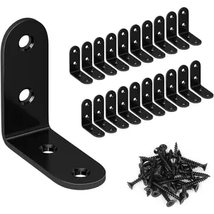 20 count L Bracket Stainless Steel Corner Brace 1.57 x 1.57 inch Right Angle L Shape Brackets for Wooden Furniture Bedframe Cabinet Drawer Chair with 80 count Screws, Black