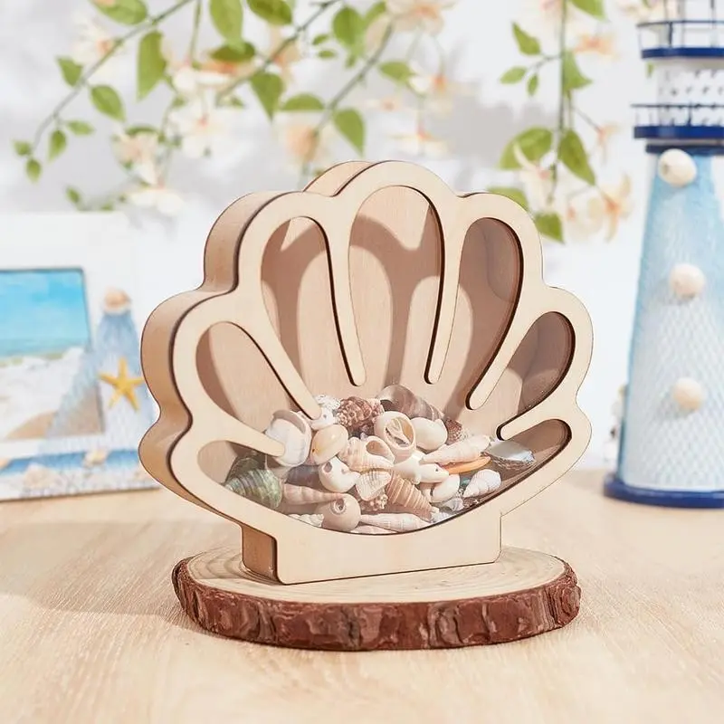 Wooden Shell Display Box, Shell Storage Organizer, Decorative Aesthetic Wooden Box, Ideal for Living Room, Bedroom, Dressing Table, Home Decoration