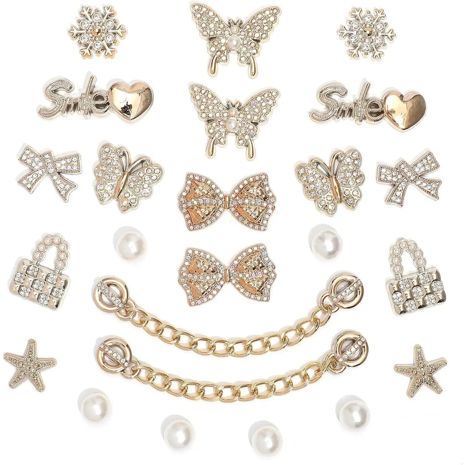 Women's Sports Shoe Embellishment Set, Bling Rhinestone Accessories Kit with Sparkling Chains, Pearl Charms, Flower & Letter Accents for DIY Party Favors