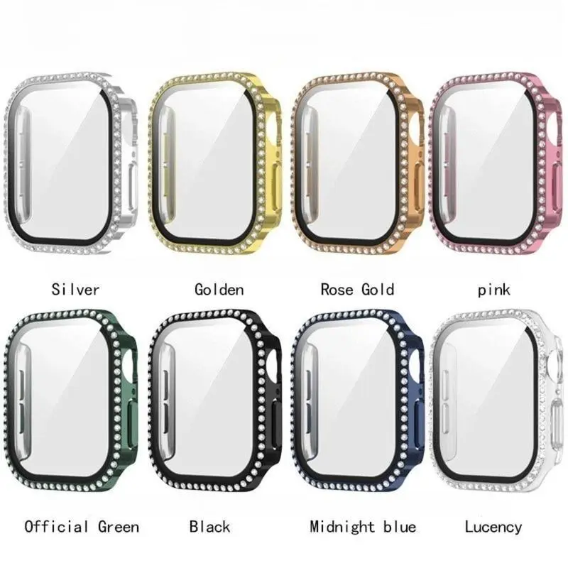 Bling Rhinestone-Plated Durable Wearable Watch Protective Case - All-In-1 Bumper with Built-In Tempered Glass Screen Protector, Protection Accessories for Women, Compatible with Series 1-12 & Ultra, for Daily & Party Use