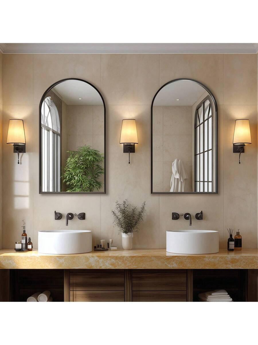 Arched Wall Mirror 30x20 Inch - Rust-Proof Metal Frame, Anti-Fog & Shatterproof For Bathroom Vanity, Bedroom, Entryway(Modern Luxury Gold/Black)