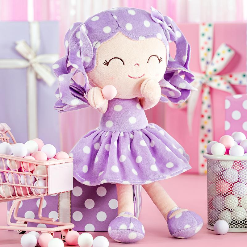 Gloveleya Valentine's Day gifts Doll for gift Soft Baby Girl Dolls with Curly Hair in Retro Polka Dot Dress, Cute Stuffed Cuddle Doll Toy, Perfect Birthday & Christmas Gift for Girls Ages 0-6, Adorable Nursery & Preschool Playtime Companion, 12 Inch