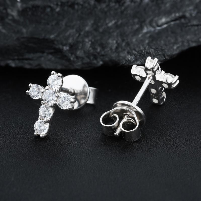 【E528】UCClYO Unisex Cross Earrings 925 Sterling Silver Synthetic Moissanite Cross Earrings Lightweight Accessories Fashion Jewelry Party Girl Accessories Birthday Gift Earrings