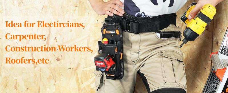MELOTOUGH Small Tool Pouch with Quick Release Belt Clip Heavy Duty 600D Material 8 Pockets Electrician Tape Holder for Technicians & Maintenance Workers Rugged Construction Durability