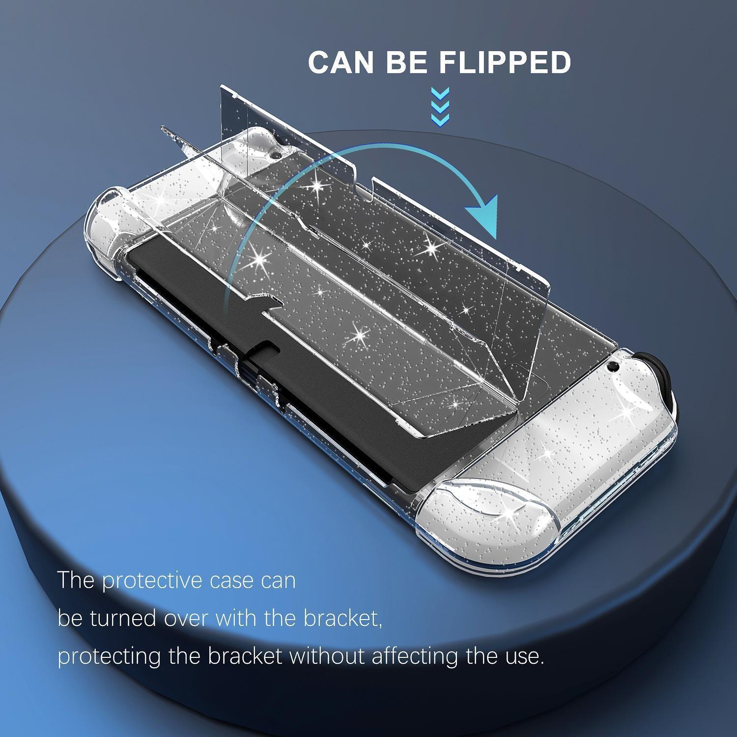 Glitter Aesthetic Nintendo Switch Protective Case with Stand & Pluggable Base, Shockproof Design, Durable Protection for Your Console