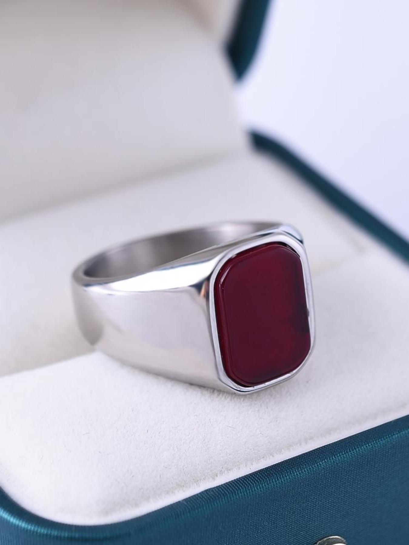 Vintage Turquoise Men's Stainless Steel Ring, Natural Agate Vein, Unique Gemstone Accessory