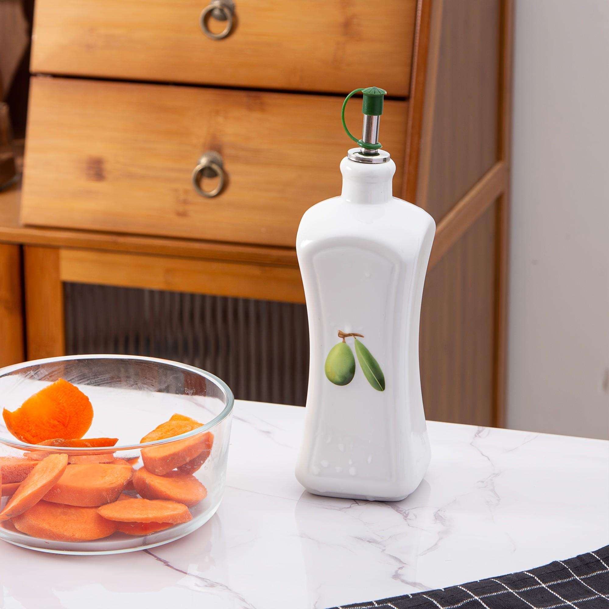 Ceramic Olive Oil Dispenser Bottle, Waist-Cut Design with Embossed Olive Pattern, Ideal for Health-Conscious Individuals, Weight Loss, Meal Planning