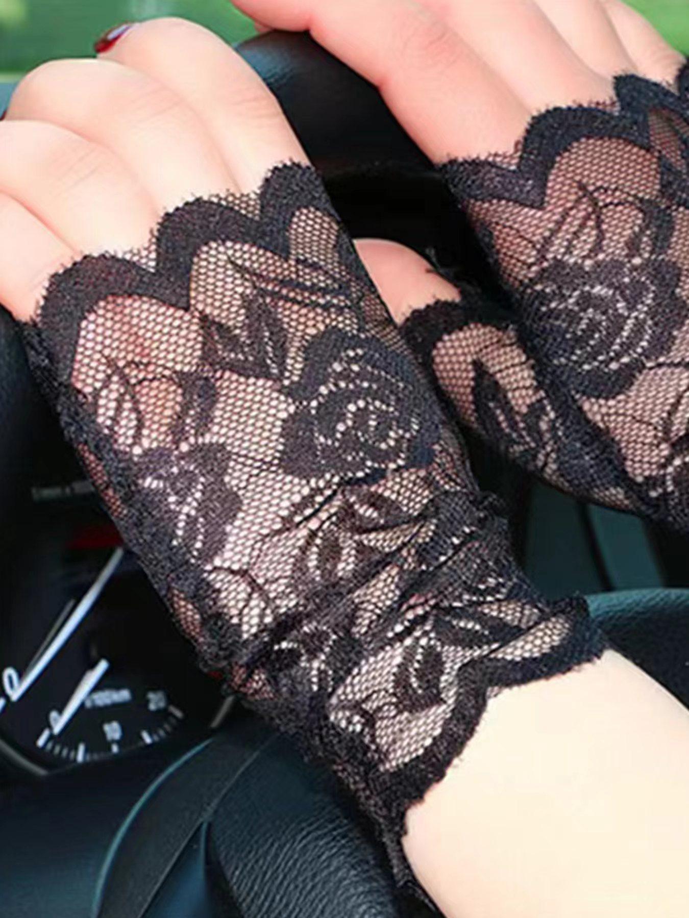 1pair Floral Pattern Lace Hollow out Design Gloves (1 Pair), Elegant Fashion Gloves for Wedding Party, Wedding Bridal Gloves