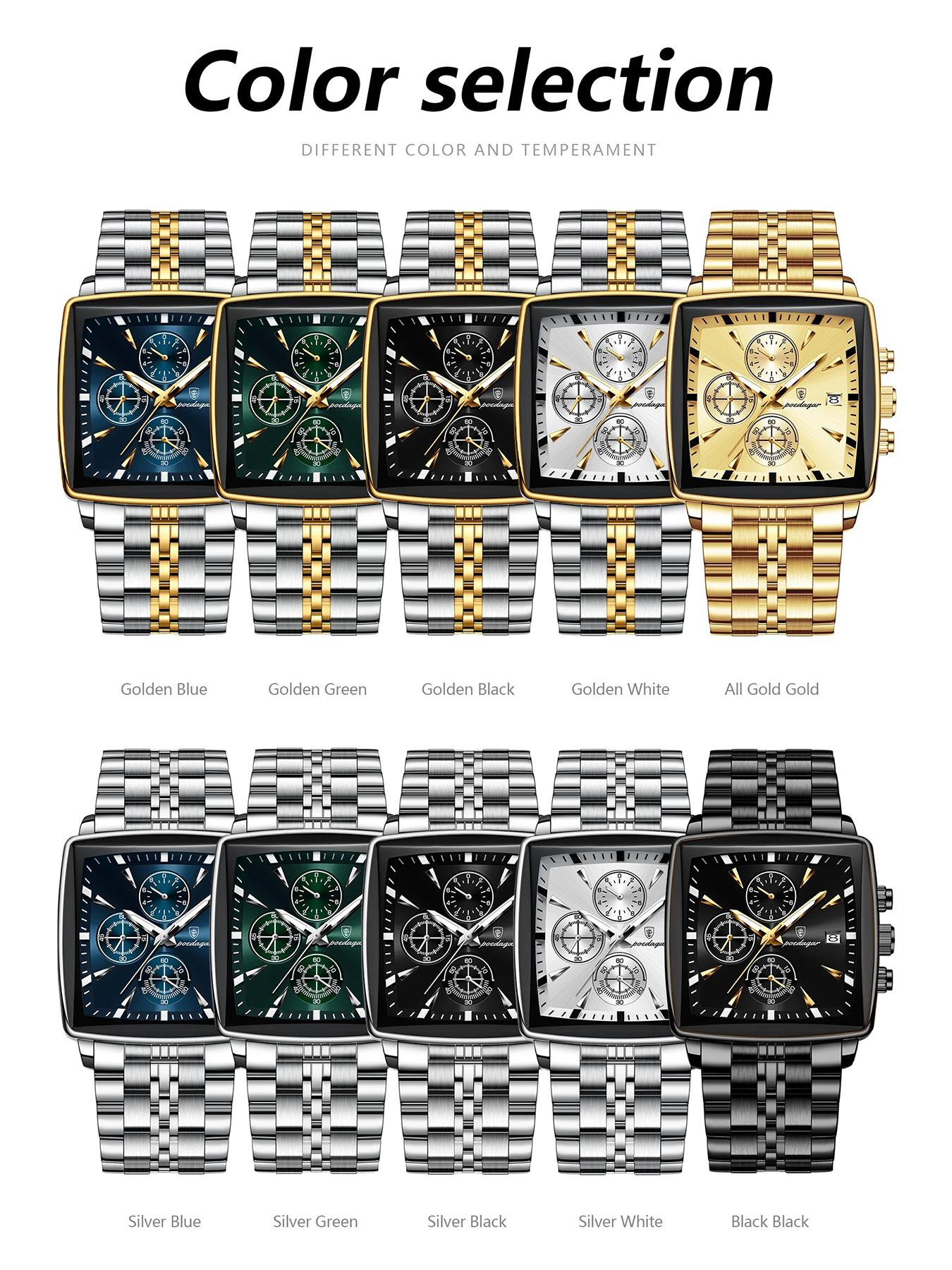 Poedagar Fashion Men's Watch Waterproof Date Men's Square Watch Suitable for Daily Wear and Outdoor Activities Durable Timepiece Stainless Steel Quartz Men's Watch