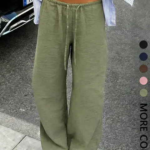 Women's Drawstring Waist Pleated Texture Wide Leg Casual Long Pants, Summer Thin Style, Loose Wideleg, Comfortable and Stylish Bottoms for Daily Wear