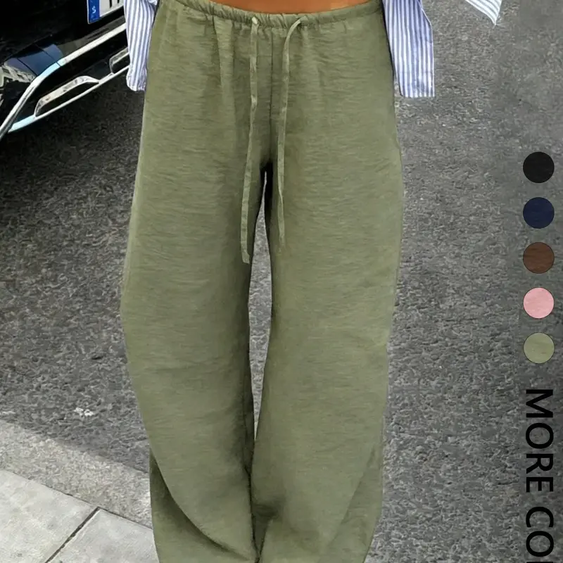 Women's Drawstring Waist Pleated Texture Wide Leg Casual Long Pants, Summer Thin Style, Loose Wideleg, Comfortable and Stylish Bottoms for Daily Wear