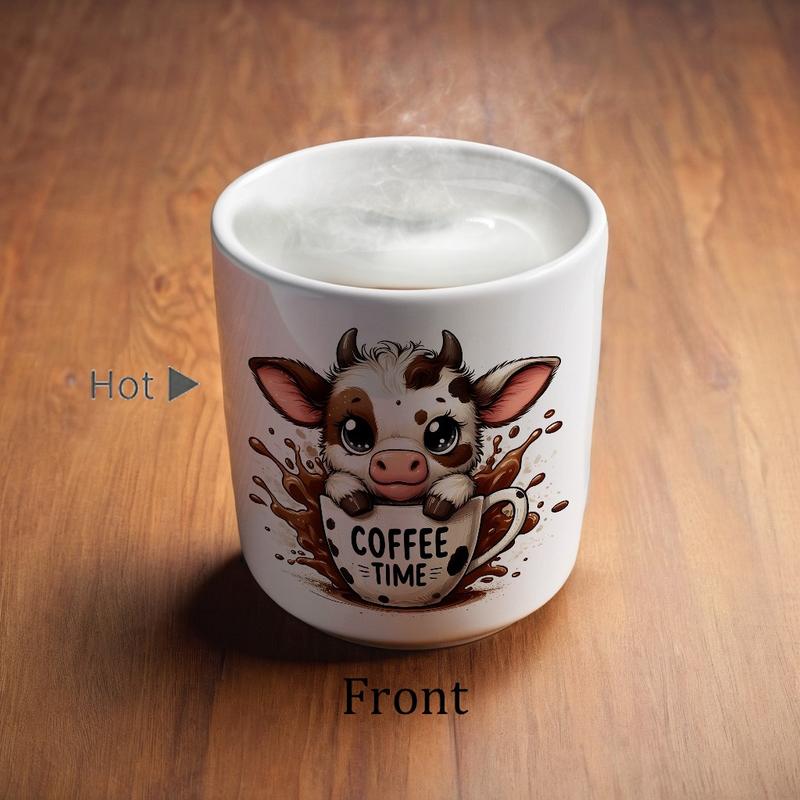 1pc Highland Cow Coffee Time - Color Changing Ceramic Mug - Hot/Cold Thermochromic Design, Heart-Shaped  Reusable Coffee Cup, Birthdays - Perfect Gift for Valentine's Day, Easter, Mother's Day, Coffee Mugs