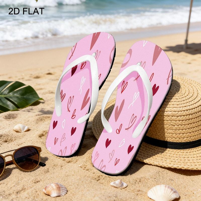 Women's Flip - Flops, Multiple Colors & Sizes Available, Heart - Patterned Design, Comfortable & Stylish, Suitable for Summer Beach & Daily Wear, Romantic & Playful Style, Women Shoes