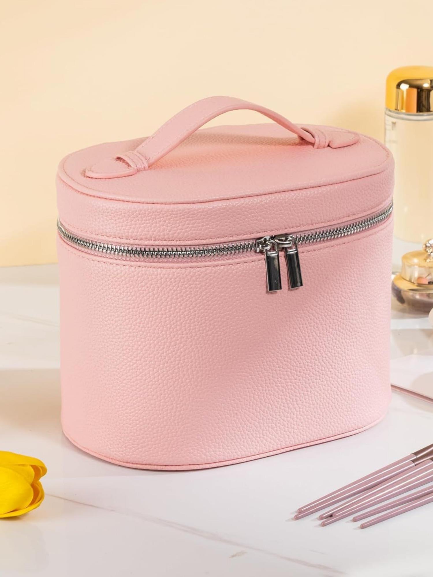 Fashion PU Cosmetic Bag, Large Capacity Travel Makeup Pouch, Detachable Lining, Solid Pattern, All Seasons, Women's Vanity Case