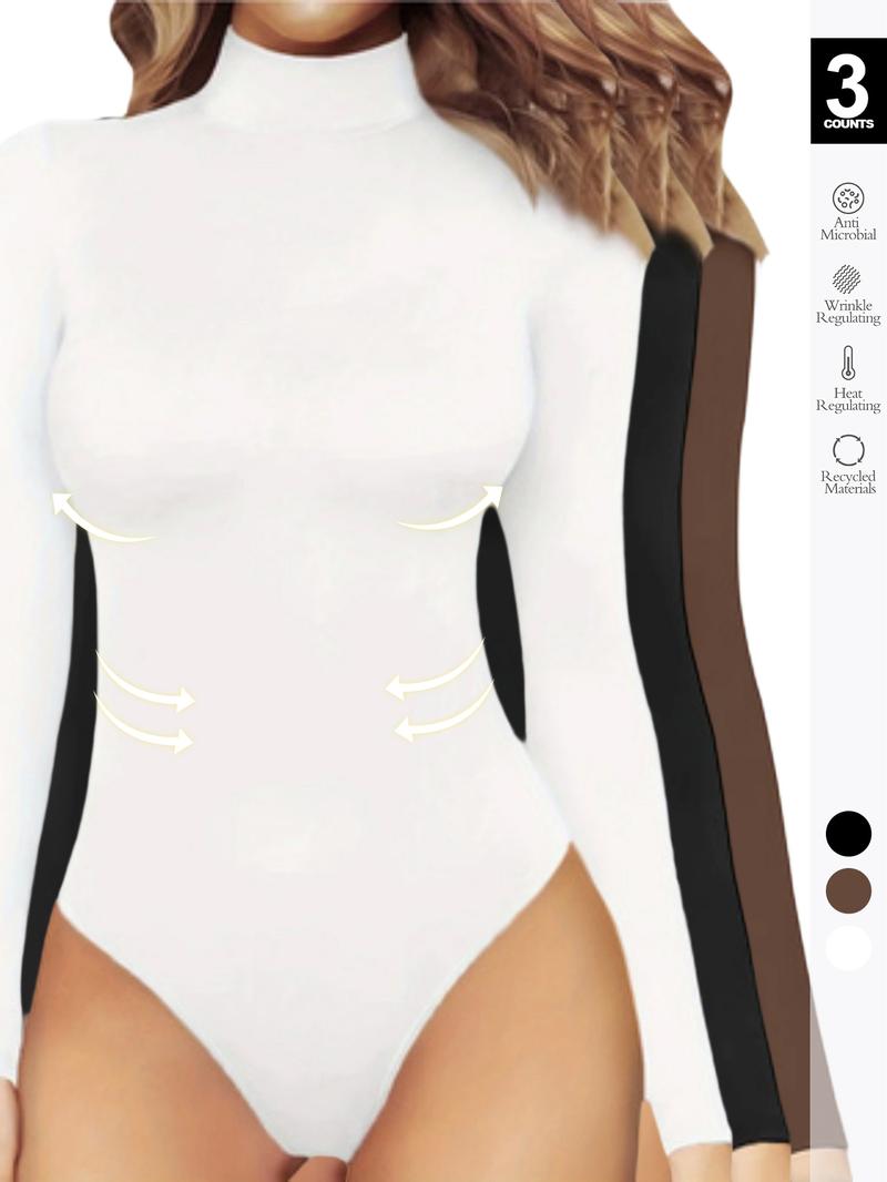 2026Women's Long Sleeve Turtleneck Bodysuit Thermal Compression Jumpsuit Shapewear Base Layer Top