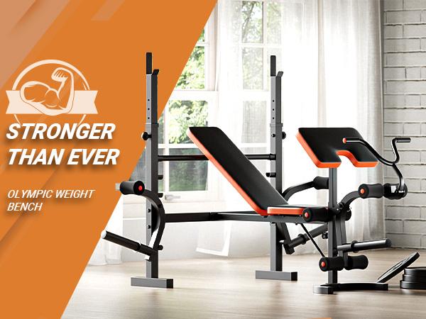 Bearbro 660lb 6-in-1 Adjustable Weight Bench with Multi-Purpose Workout Bench Set With Barbel Rack and Leg Developer for Home Gym Full Body Function Strength Training，Barbell Rack can support up to 990 pounds