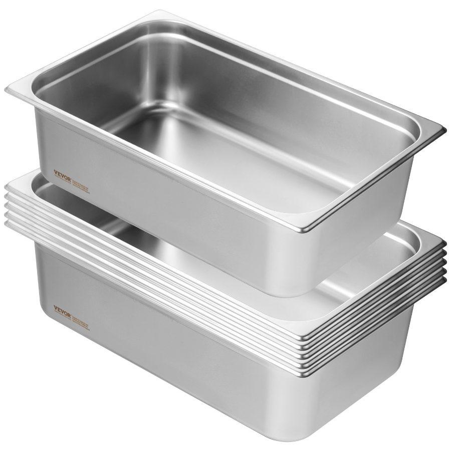fathersdaygift VEVOR 6 Pack Hotel Pans, Full Size Anti-Jam Steam Pan, 0.8mm Thick Stainless Steel Restaurant Steam Table Pan, 6-Inch Deep Commercial Table Pan, Catering Storage Food Pan, for Industrial Scientific